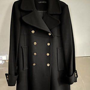 ZARA WOOL DOUBLE BREASTED MILITARY COAT SIZE M